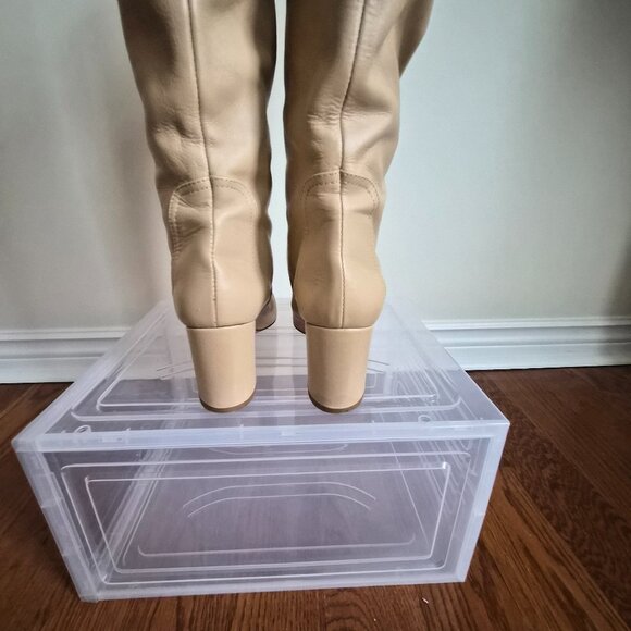 ZARA Light Beige Knee High Leather Boots | Size 39 (US 9) - Picture 5 of 13